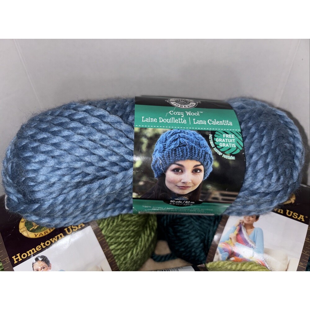 Yarn Lot Blue And Green Lion Brand Loops & Threads Acrylic Wool 4 Skeins - Picture 2 of 13